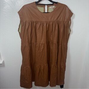 Easel Los Angeles Faux Leather Brown Tiered Dress Size L NWT